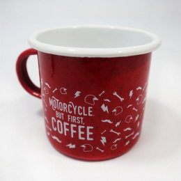 Kubek Emaliowany 79 Point But First Coffee - Czerwony