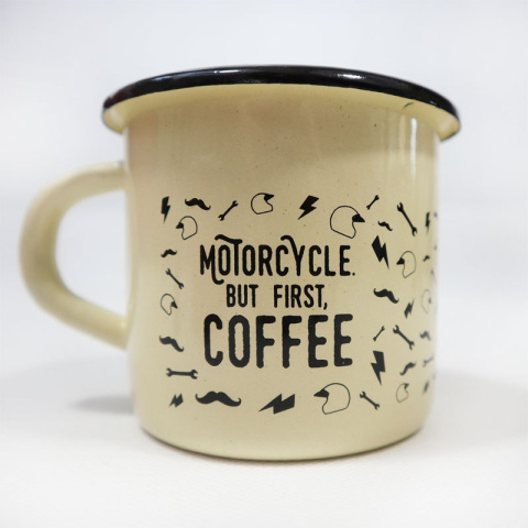 Kubek Emaliowany 79 Point But First Coffee - Kremowy
