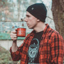 Kubek Emaliowany 79 Point But First Coffee - Czerwony