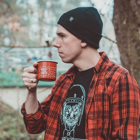 Kubek Emaliowany 79 Point But First Coffee - Czerwony